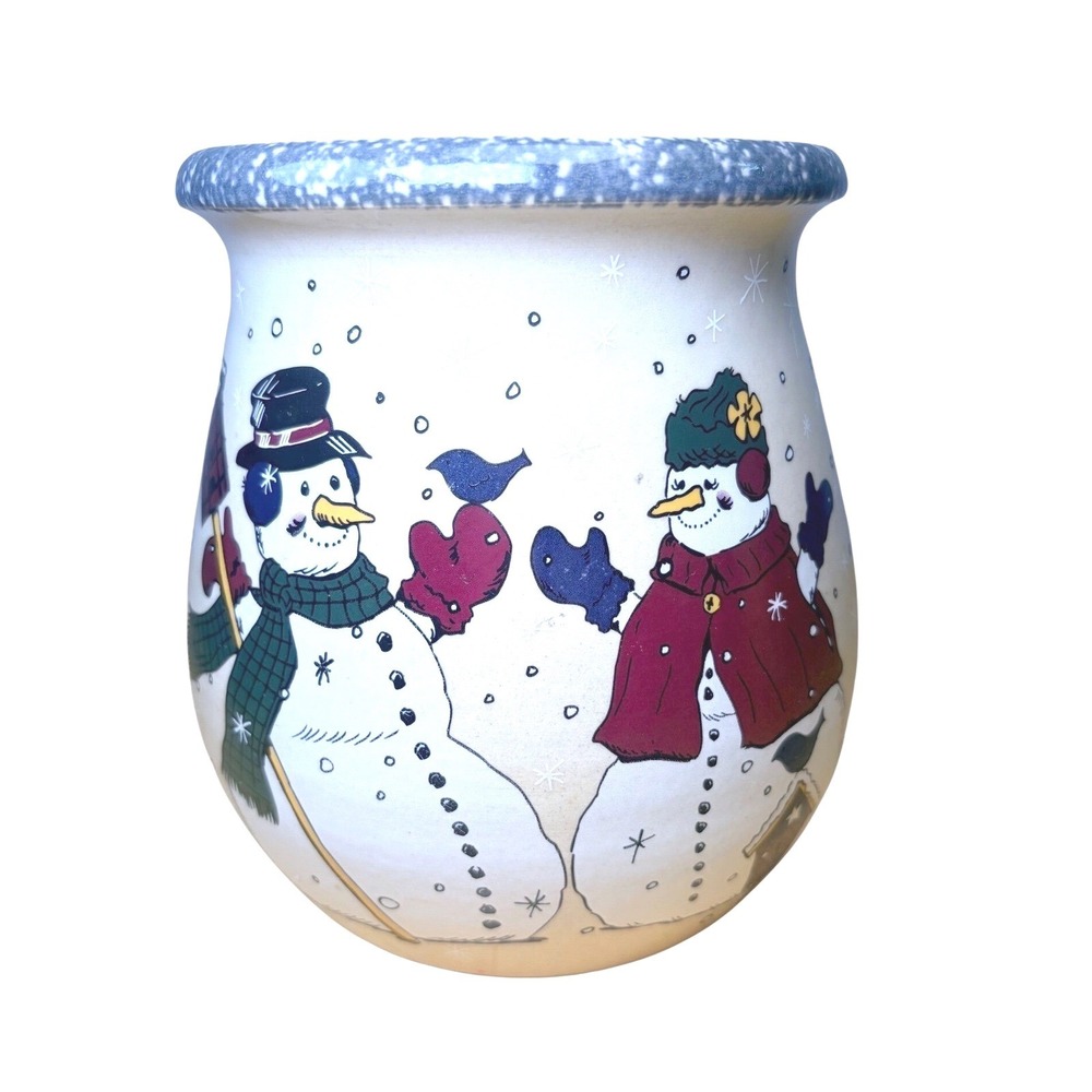 Home & Garden Party Ltd Snowman Stoneware Crock 2002 Vintage Kitchen Decor USA‎